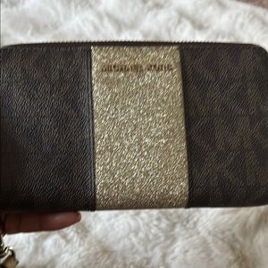 Michael Kors Dark Brown and Gold Glitter Wallet